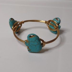 Very Small Gold Tone Wire And Blue Elephant Bracelet